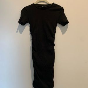 Zara Ruched Black Tee Shirt Ribbed Dress